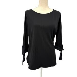 Lafayette 148 Bow tie Sleeve Top Size Small Black 3/4 Sleeve round neck Pullover